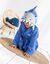 Kinderbadjas met haaiennmotief en kap, personaliseerbaar - 340 g/m² (felblauw)