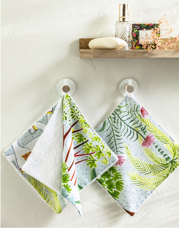 Vierkant upcycled 'washandje' - set van 3, verantwoorde aankoop Wasbaar wasdoekje met print, goedkoop - Blancheporte - Upcycling collectie
